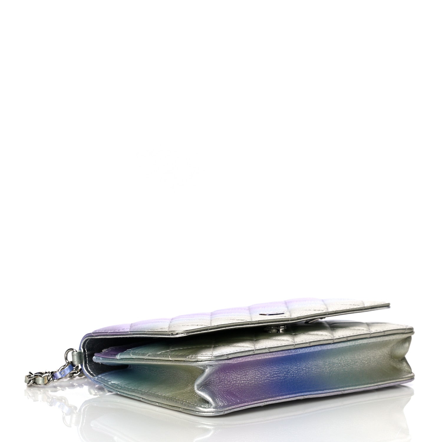 Chanel Gradient Metallic Calfskin Quilted Wallet On Chain WOC Silver Blue Yellow Purple 3 of 19