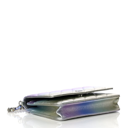 Chanel Gradient Metallic Calfskin Quilted Wallet On Chain WOC Silver Blue Yellow Purple 3 of 19