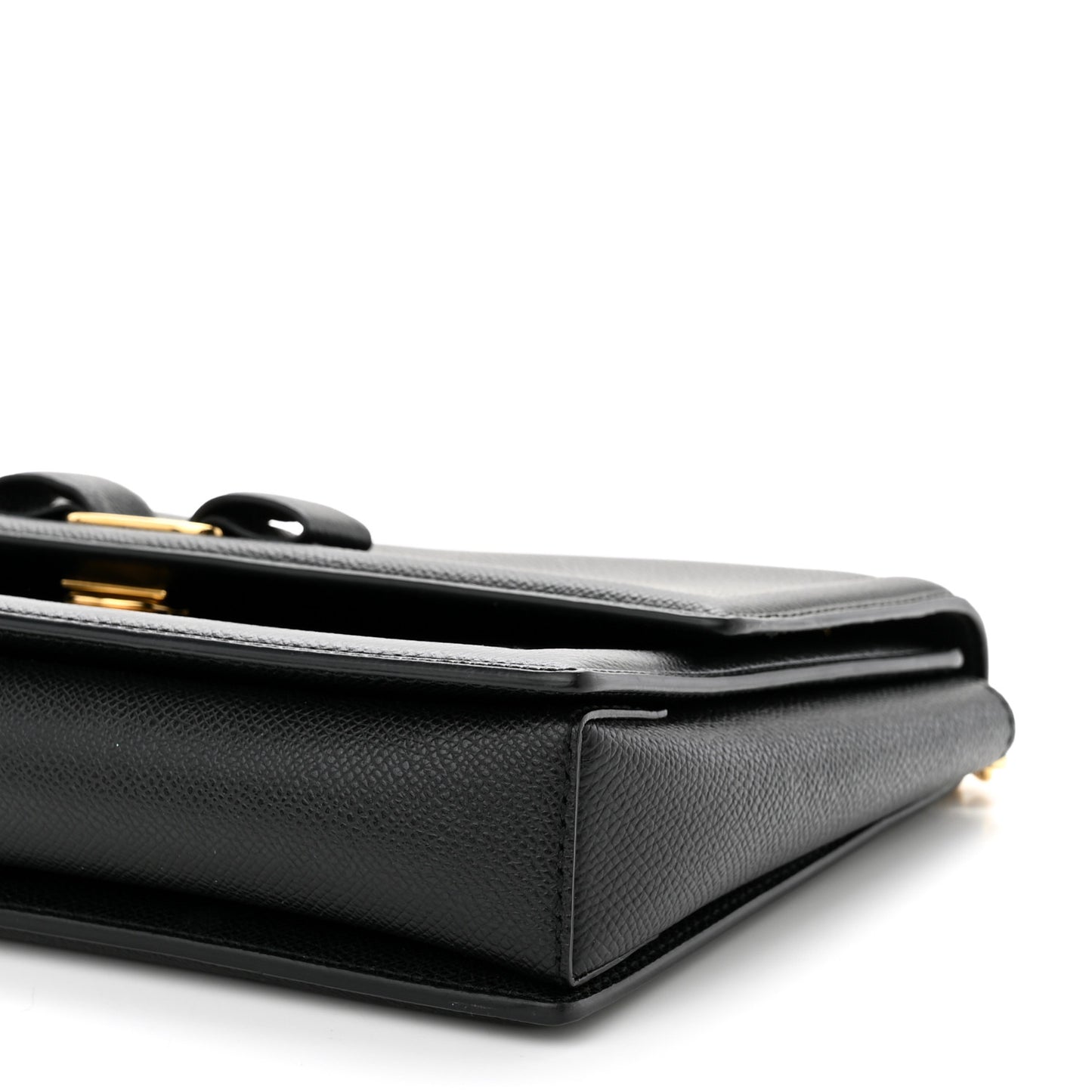 Hammered Calfskin Vara Bow Chain Flap Crossbody Black