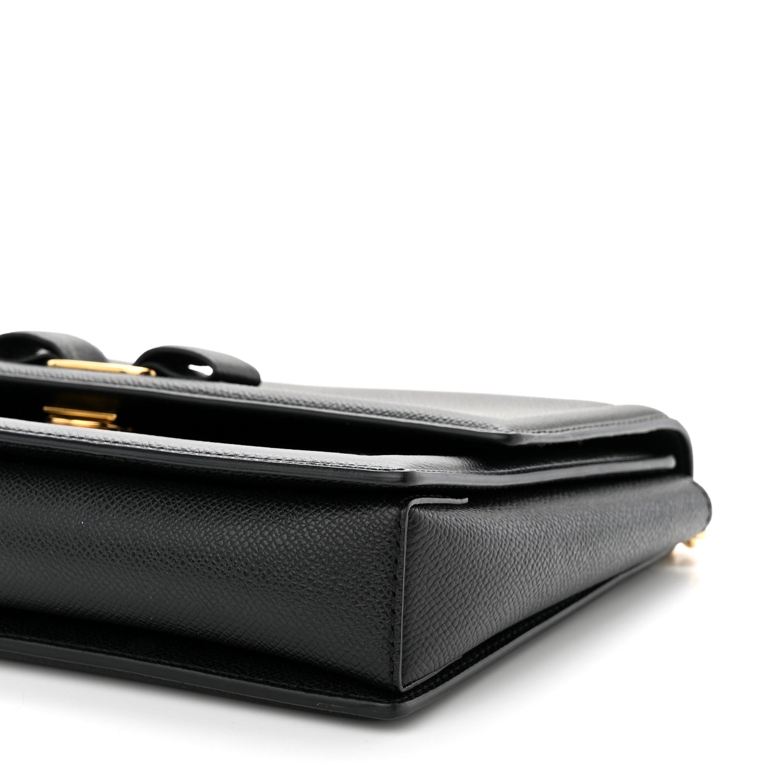 Salvatore Ferragamo Hammered Calfskin Vara Bow Chain Flap Crossbody Black 9 of 9
