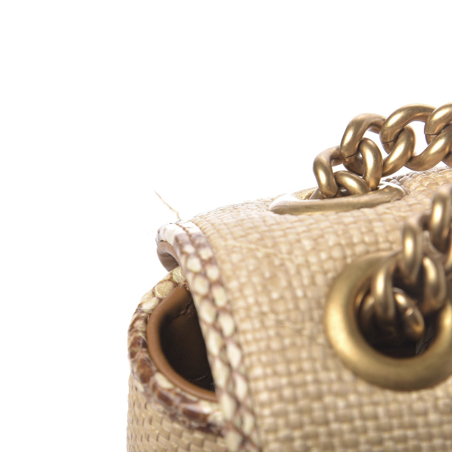 Raffia Elaphe Matelasse Small GG Marmont Shoulder Bag Natural Cream Brown