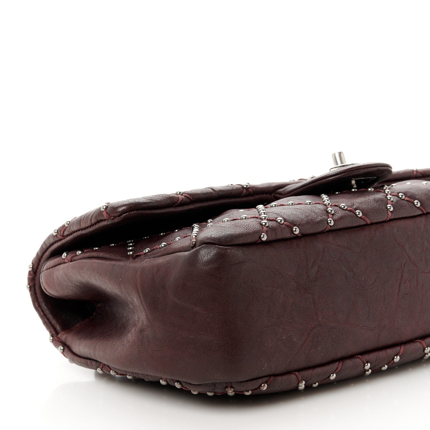 Chanel Washed Lambskin Studded Metal Beauty Flap Burgundy 10 of 11