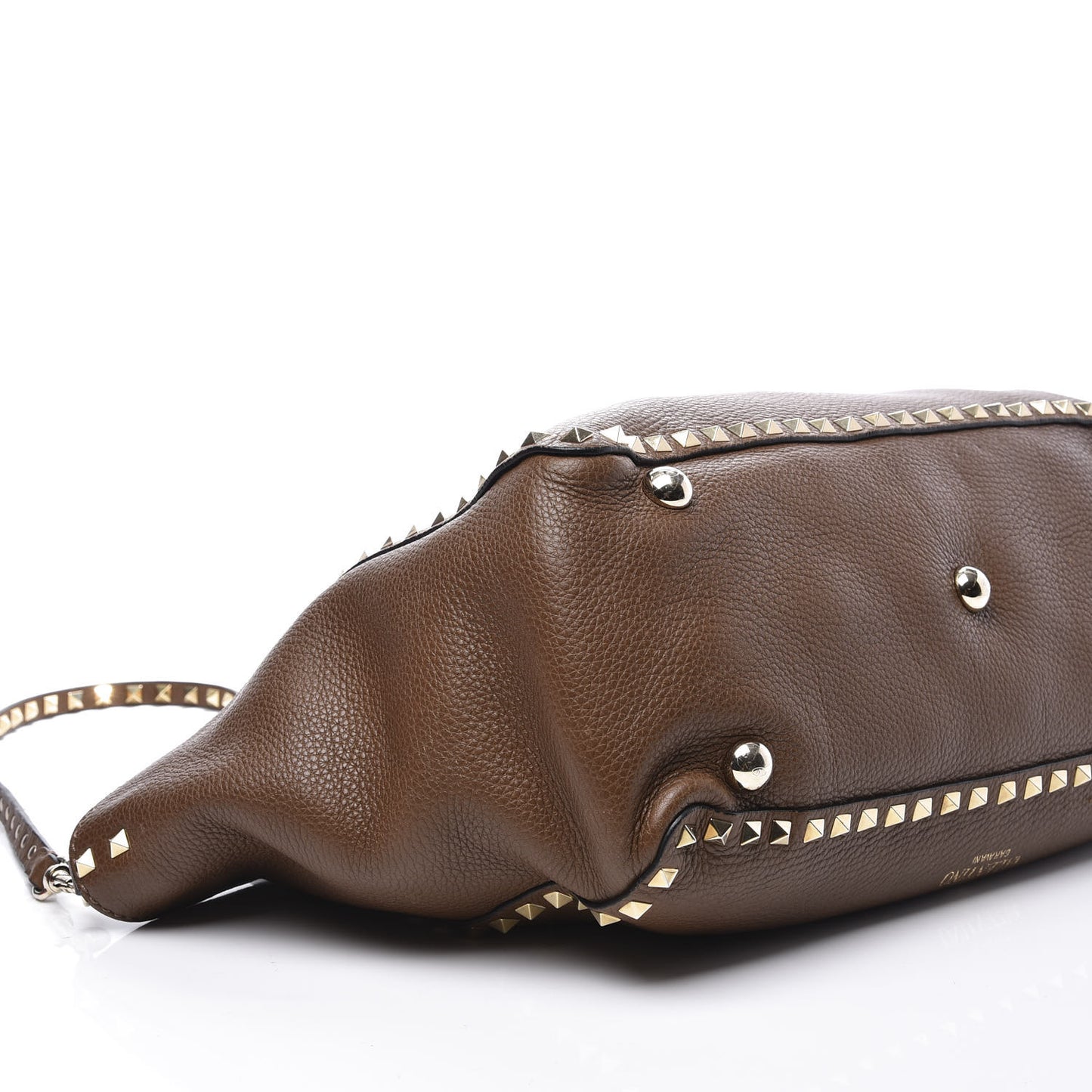 Pebbled Calfskin Medium Rockstud Tote Brown