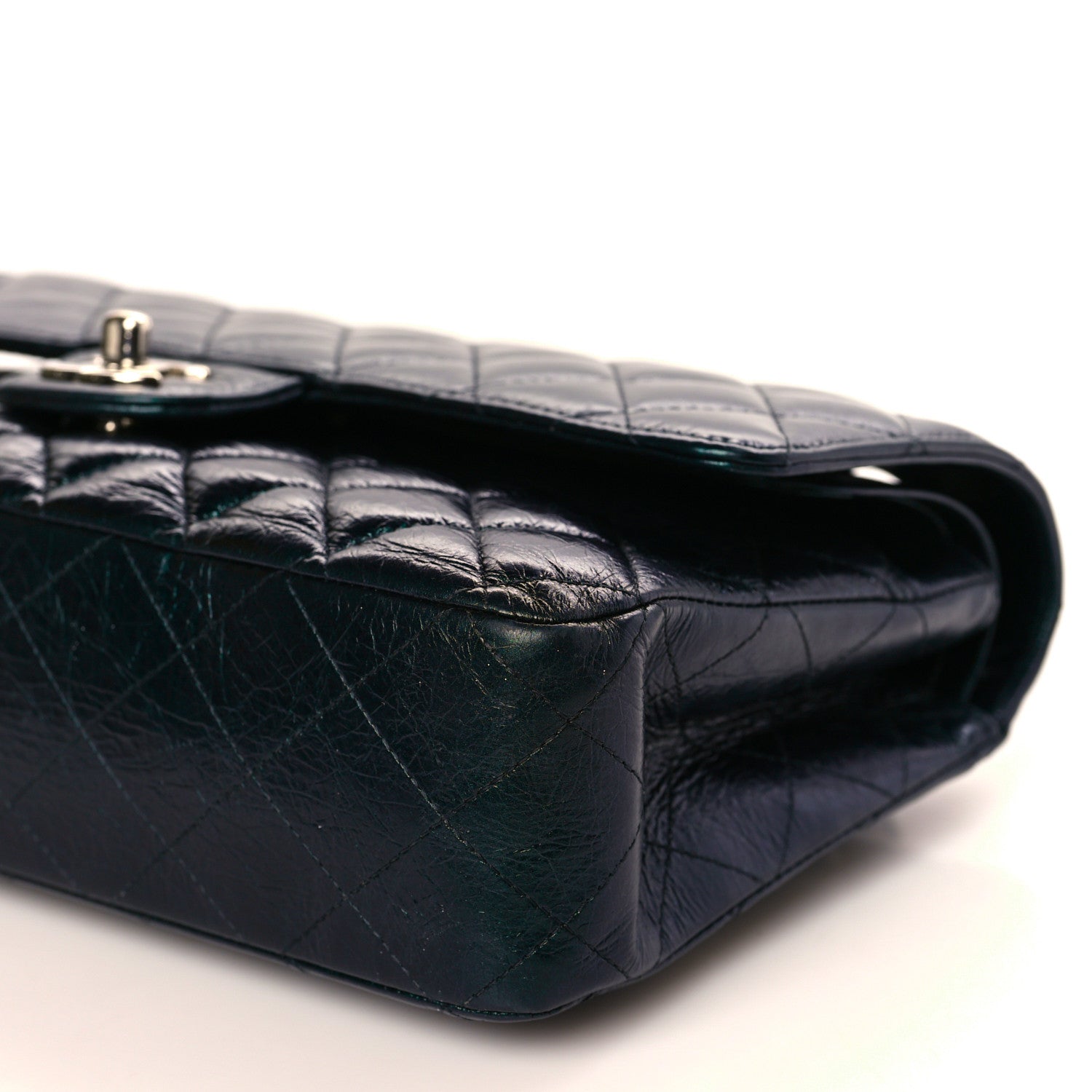 Chanel Iridescent Crumpled Calfskin Quilted Medium Double Flap Dark Green 8 of 9