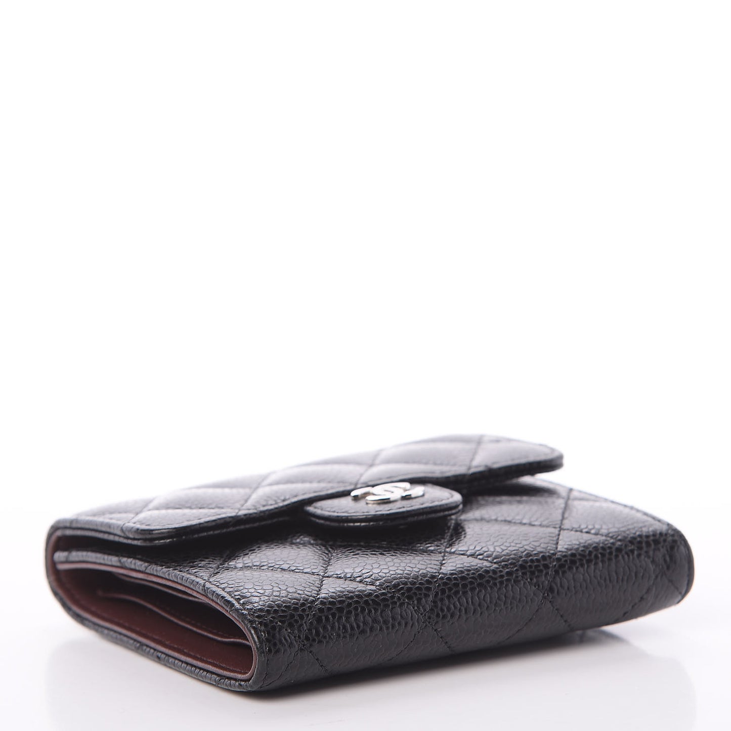 Caviar Quilted Compact Flap Wallet Black
