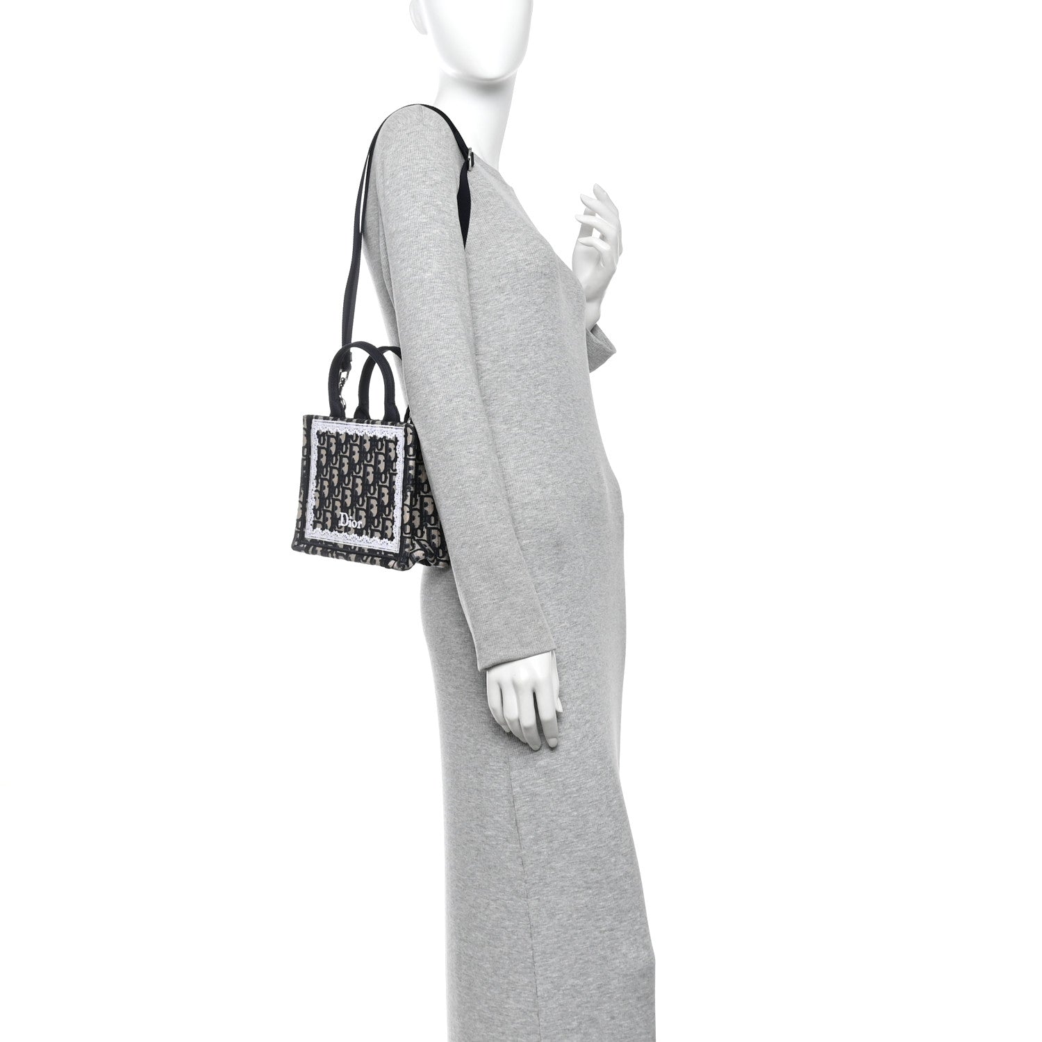 Christian Dior Oblique Embroidered Lace Mini Book Tote With Strap Blue White 2 of 9