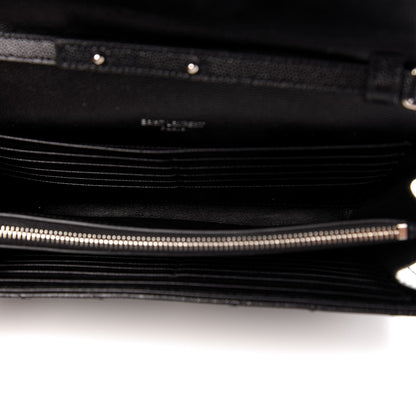 Saint Laurent Grain De Poudre Matelasse Chevron Monogram Chain Wallet Black 5 of 10