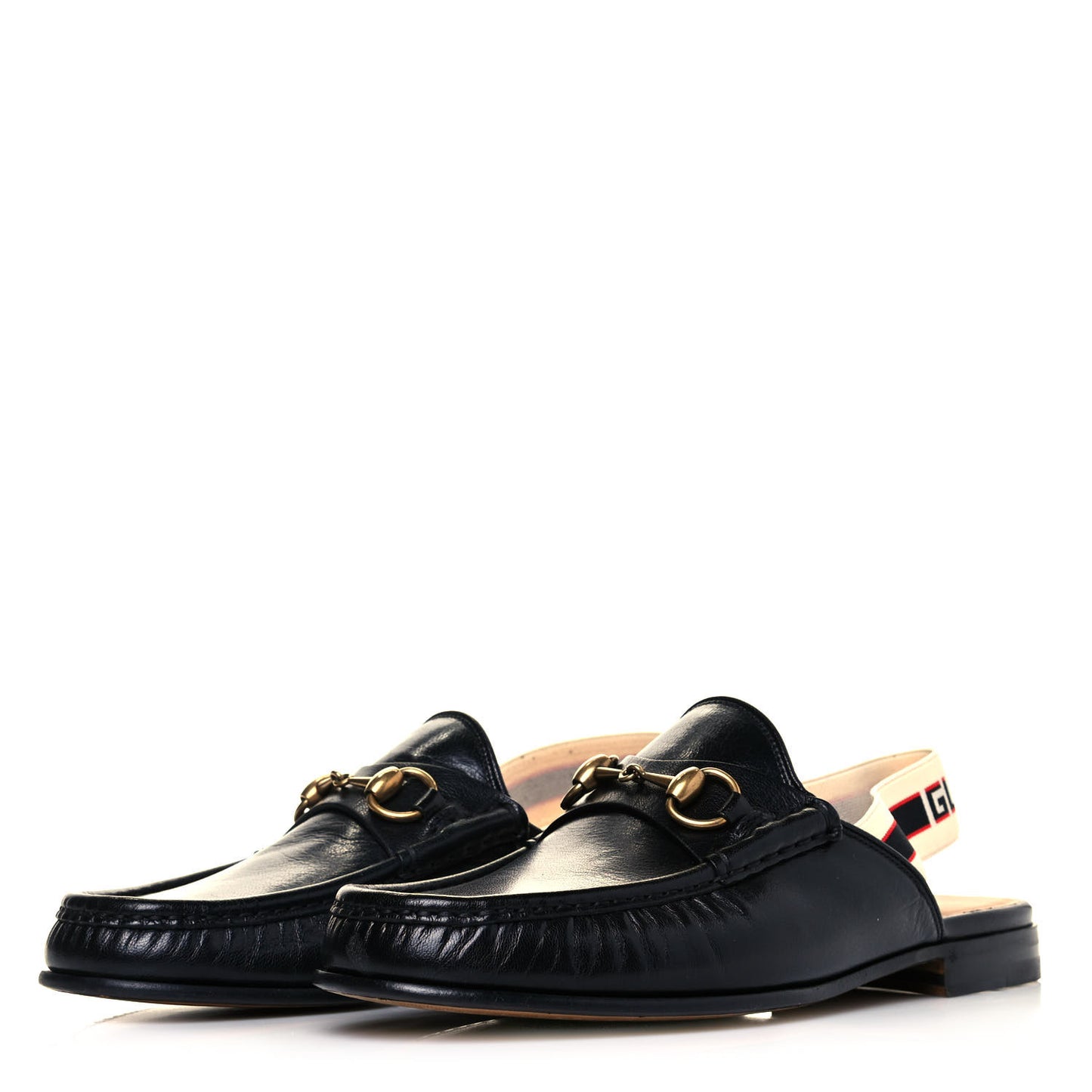 Goatskin Stripe Mens Horsebit Slingback Slippers 7.5 Black