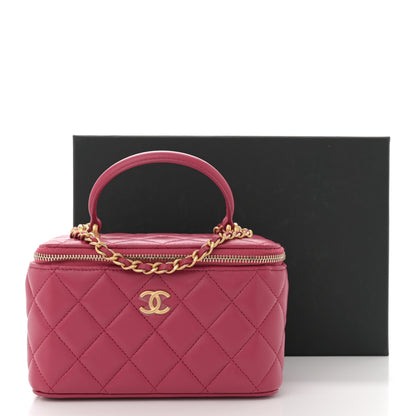 Chanel Lambskin Quilted Small Top Handle Vanity Case With Chain Dark Pink 12 of 12