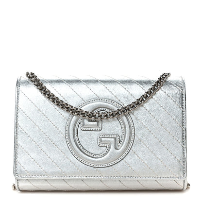 Gucci Metallic Sakai Be Green Calfskin Diagonal Stitched Blondie Wallet on Chain Silver 1 of 10