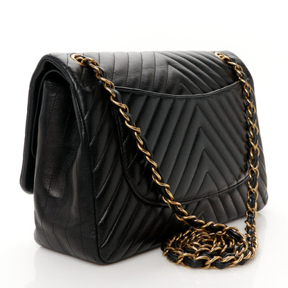 Chanel Lambskin Chevron Quilted Jumbo Double Flap Black 3 of 11