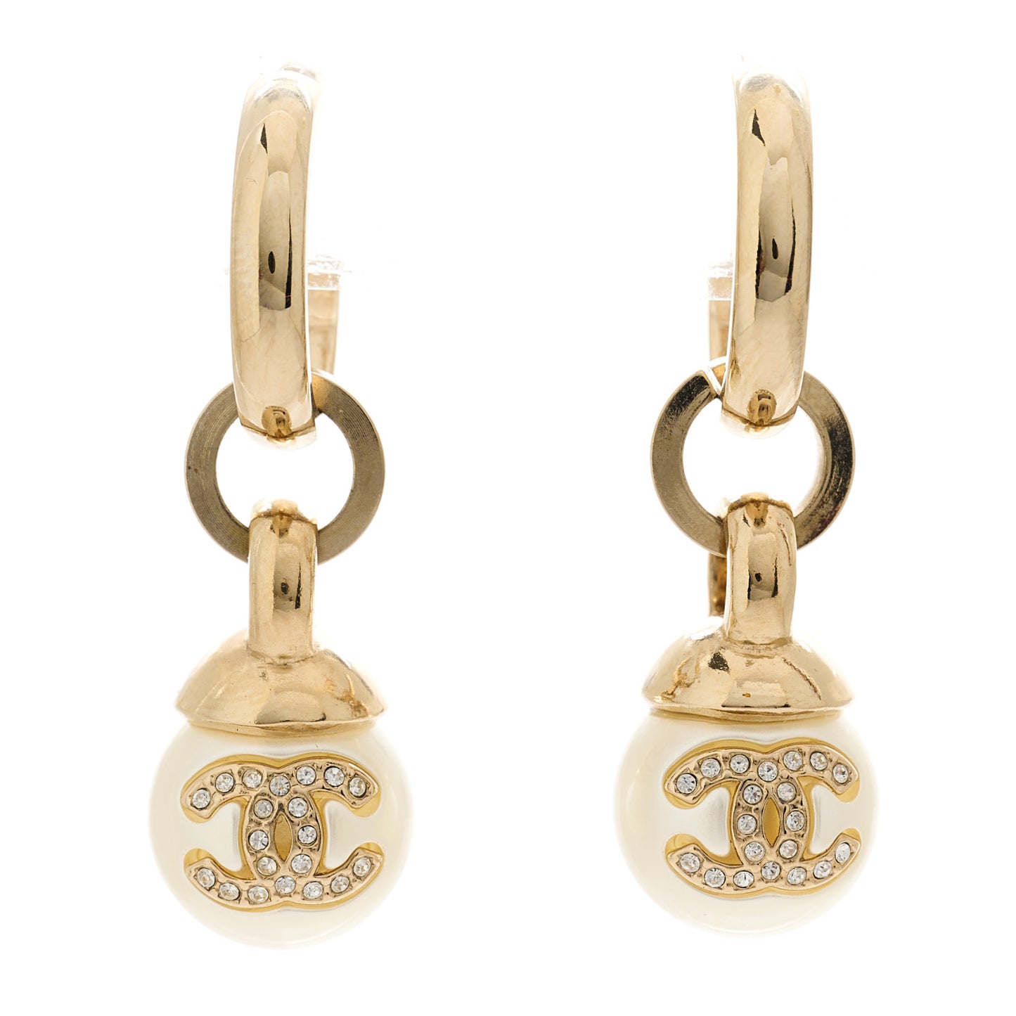 Crystal CC Pearl Drop Earrings Gold