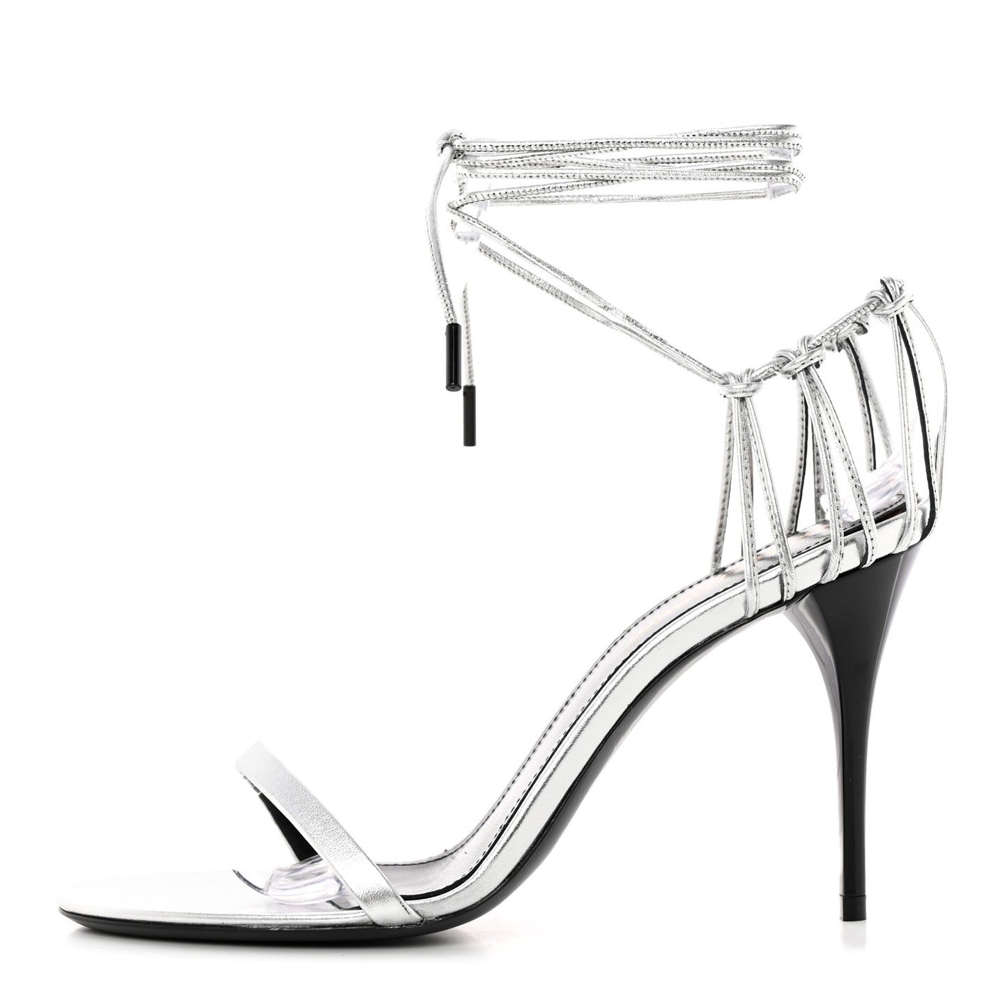 Calfskin Lexi 90 Ankle Strap Sandals 36 Silver