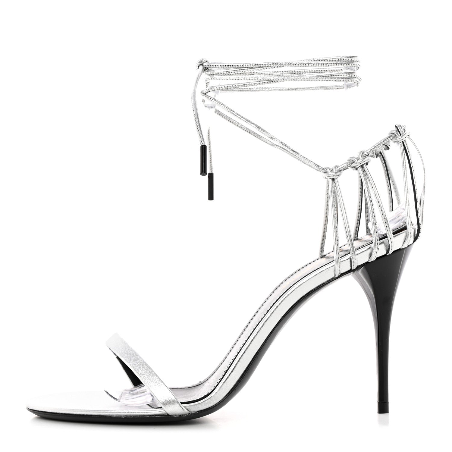 Saint Laurent Calfskin Lexi 90 Ankle Strap Sandals 36 Silver 1 of 17