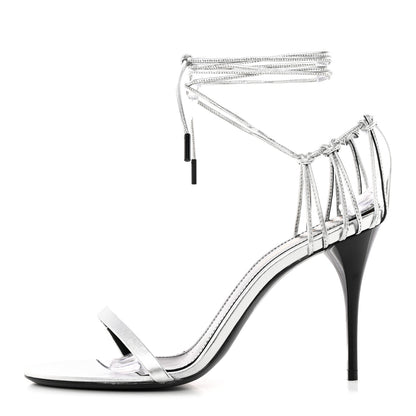 Saint Laurent Calfskin Lexi 90 Ankle Strap Sandals 36 Silver 1 of 17