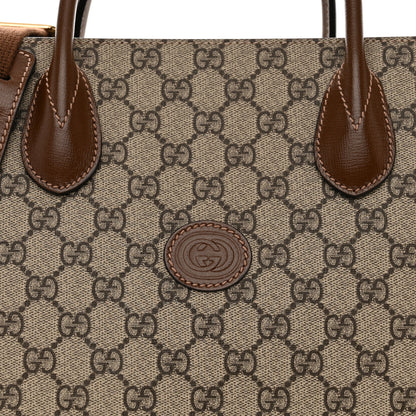 Gucci GG Supreme Monogram Azalea Calfskin Medium Retro Interlocking G Tote Bag Beige Ebony Brown Sugar 8 of 10