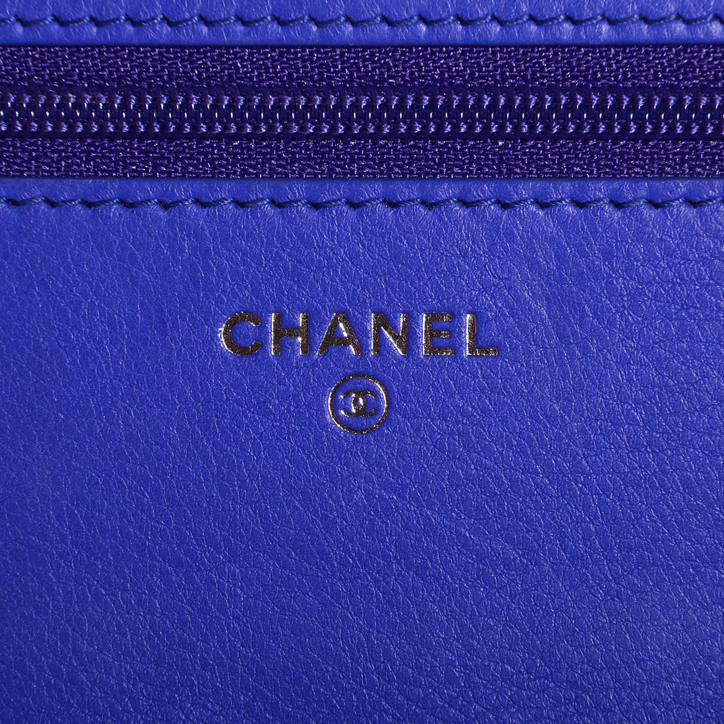 Calfskin Quilted Fancy CC Wallet On Chain WOC Blue