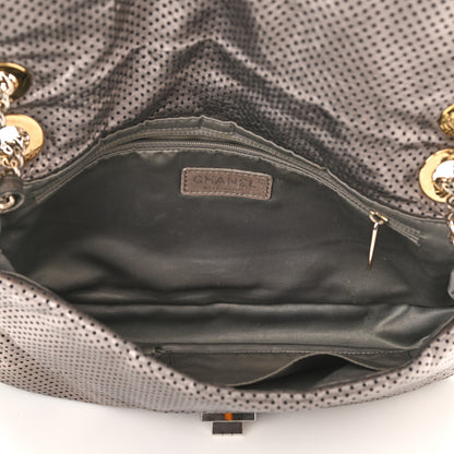 Chanel Metallic Crackled Calfskin Perforated Drill Flap Silver 5 of 10