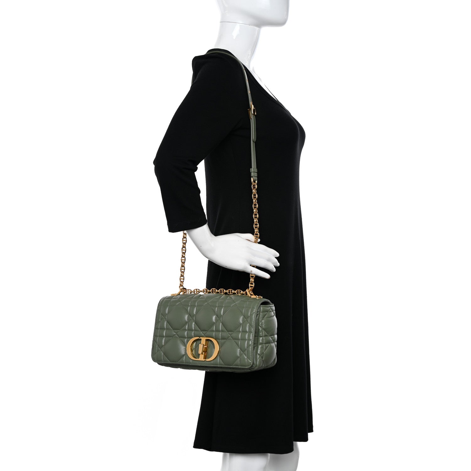Christian Dior Calfskin Macrocannage Medium Caro Bag Cedar Green 2 of 10