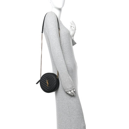 Saint Laurent Grain De Poudre Matelasse Chevron Quilted Round Vinyle Camera Bag Black 2 of 11