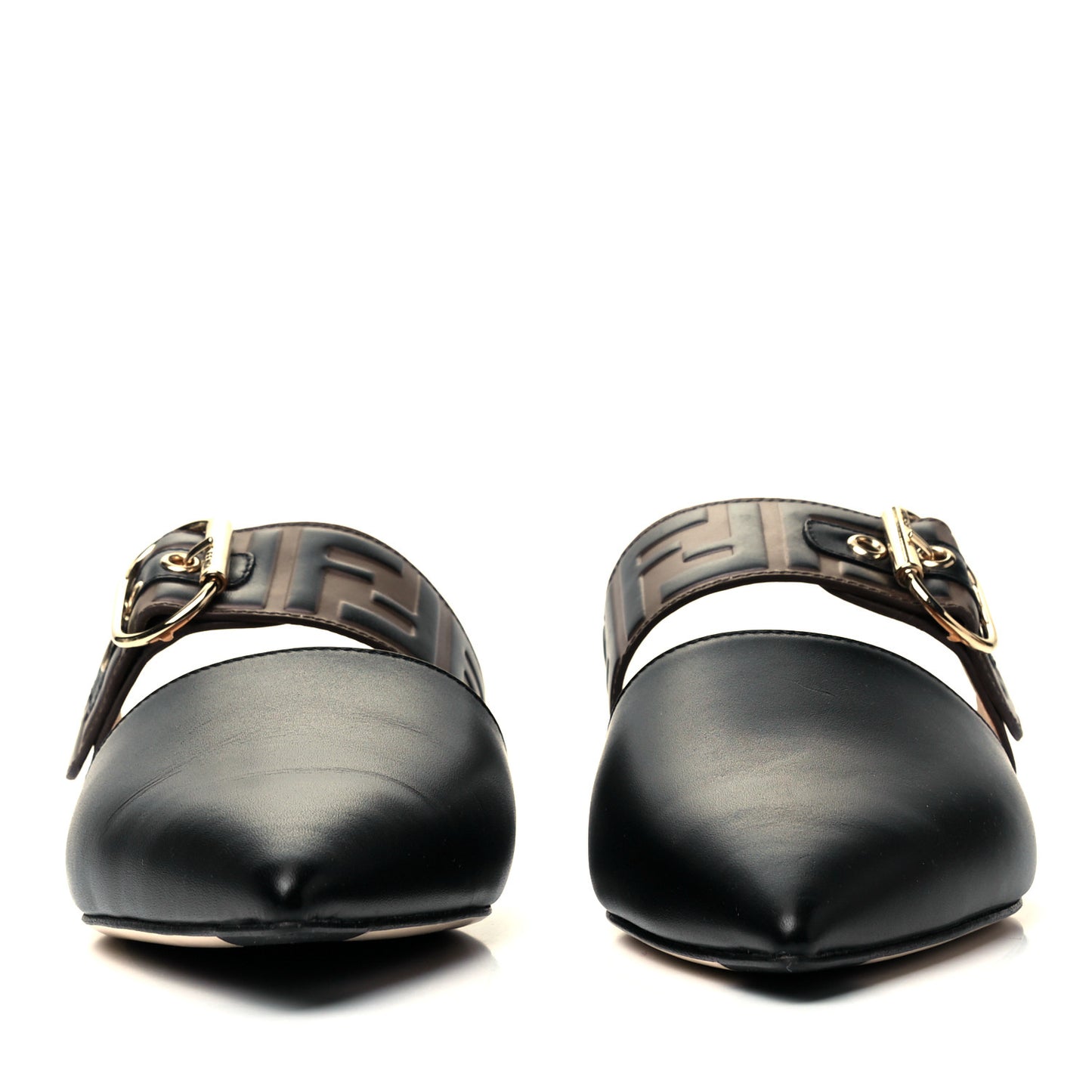 Vitello FF Embossed Buckle Flat Mules 41 Maya Black