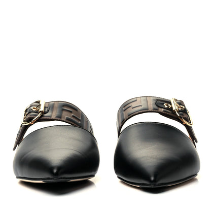 Fendi Vitello FF Embossed Buckle Flat Mules 41 Maya Black 2 of 7
