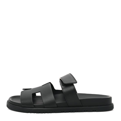 Hermes Calfskin Womens Chypre Sandals 38.5 Black 1 of 10