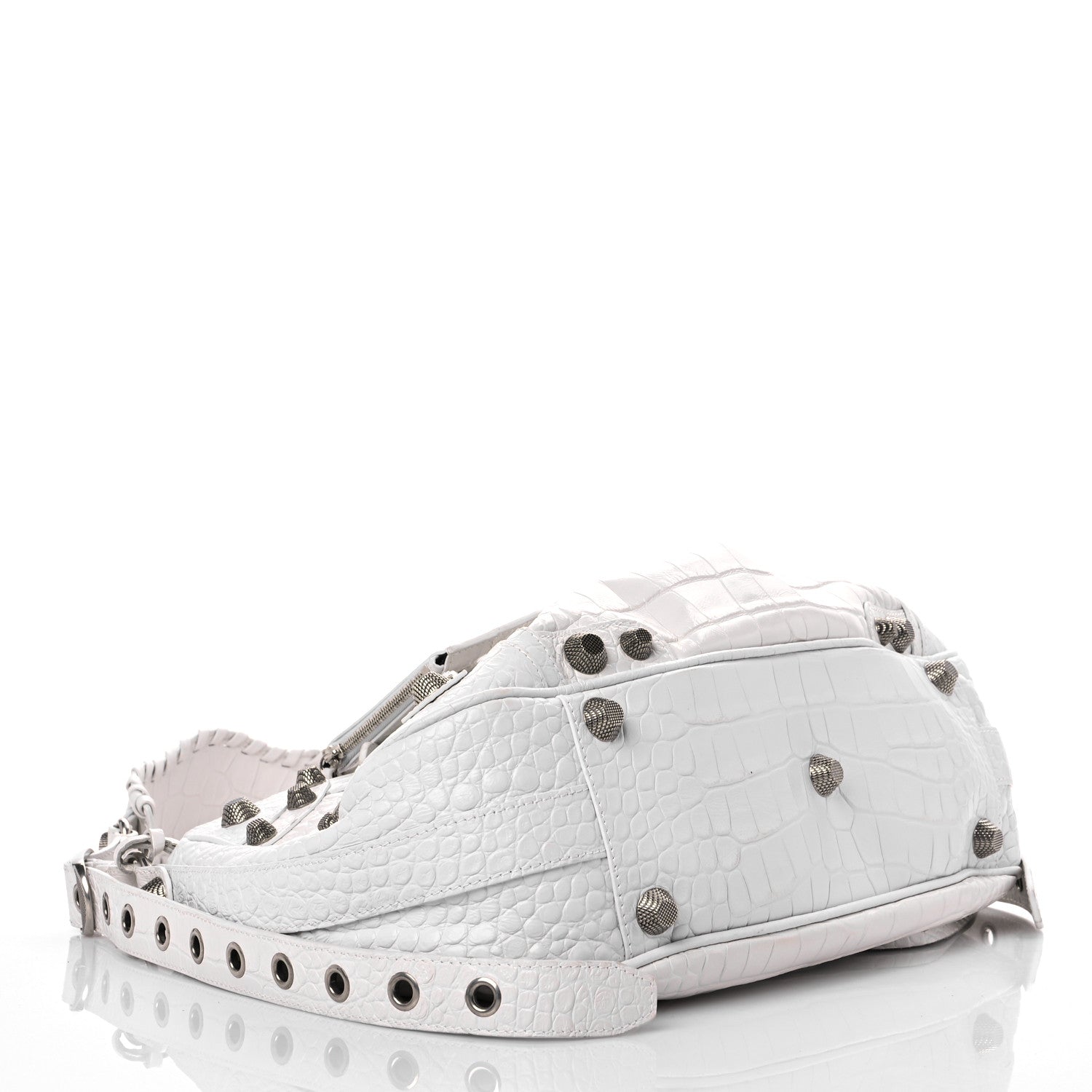 Balenciaga Extra Supple Calfskin Crocodile Embossed Medium Le Cagole Shoulder Bag White 3 of 13