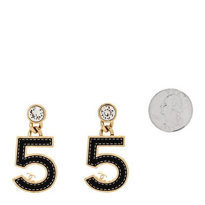Chanel Metal CC No 5 Crystal Drop Earrings Gold Black 2 of 4