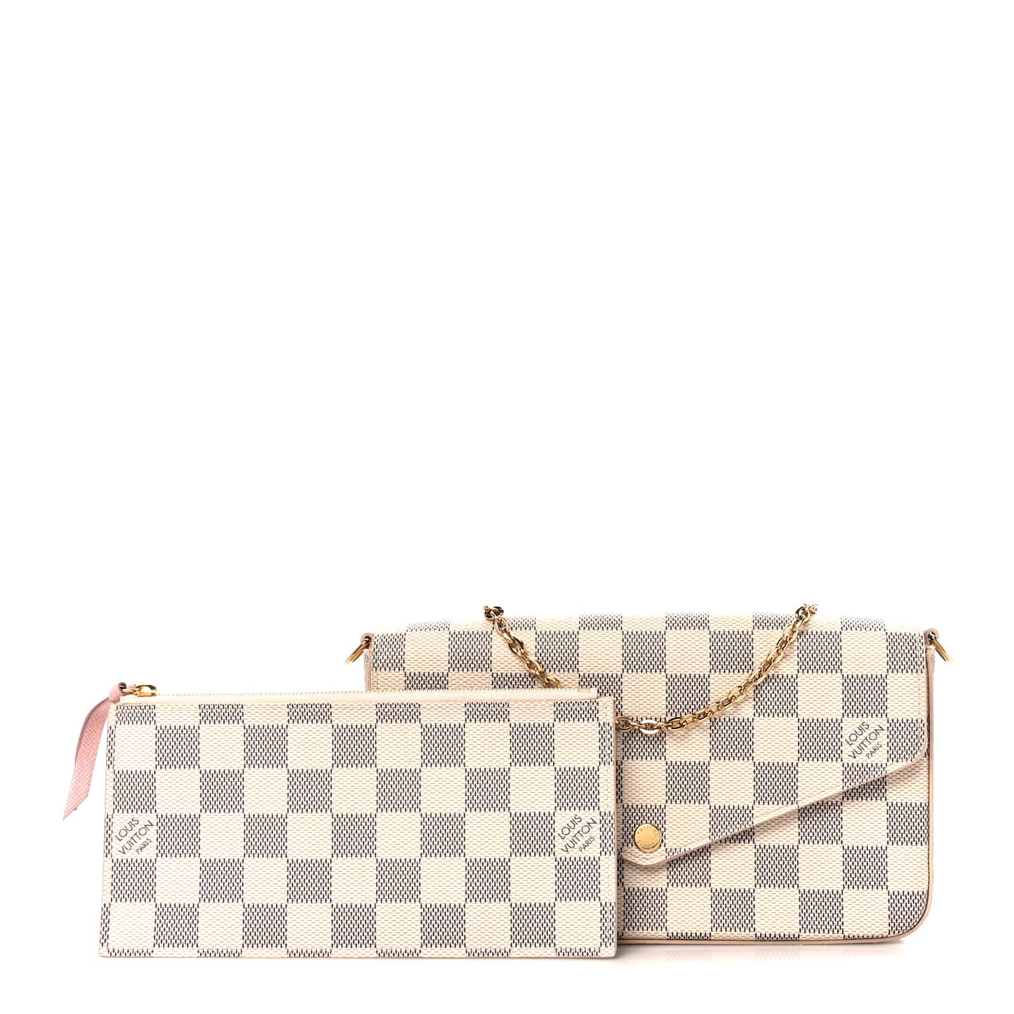 Damier Azur Pochette Felicie Chain Wallet Rose Ballerine