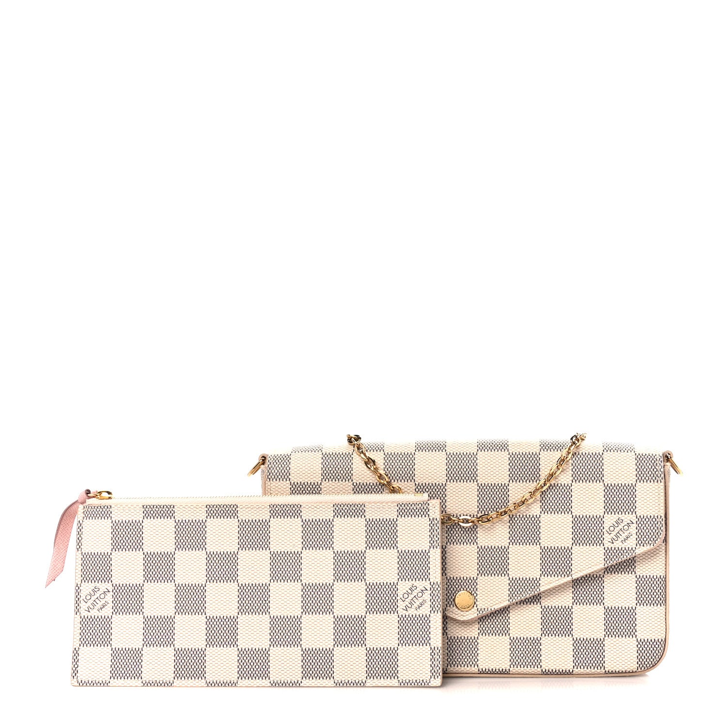 Louis Vuitton Damier Azur Pochette Felicie Chain Wallet Rose Ballerine 1 of 13