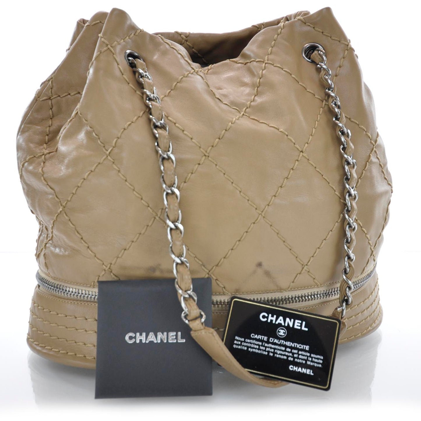 Lambskin Expandable Tote Camel Beige