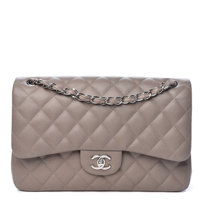 Chanel Caviar Quilted Jumbo Double Flap Light Grey 1 of 13