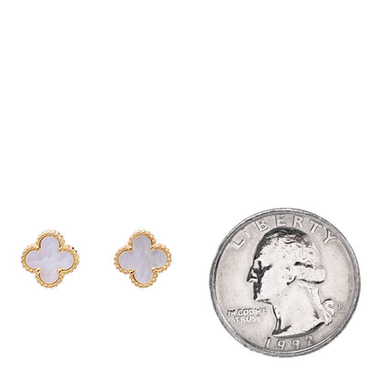 Van Cleef & Arpels 18K Yellow Gold Mother of Pearl Sweet Alhambra Earrings 2 of 7