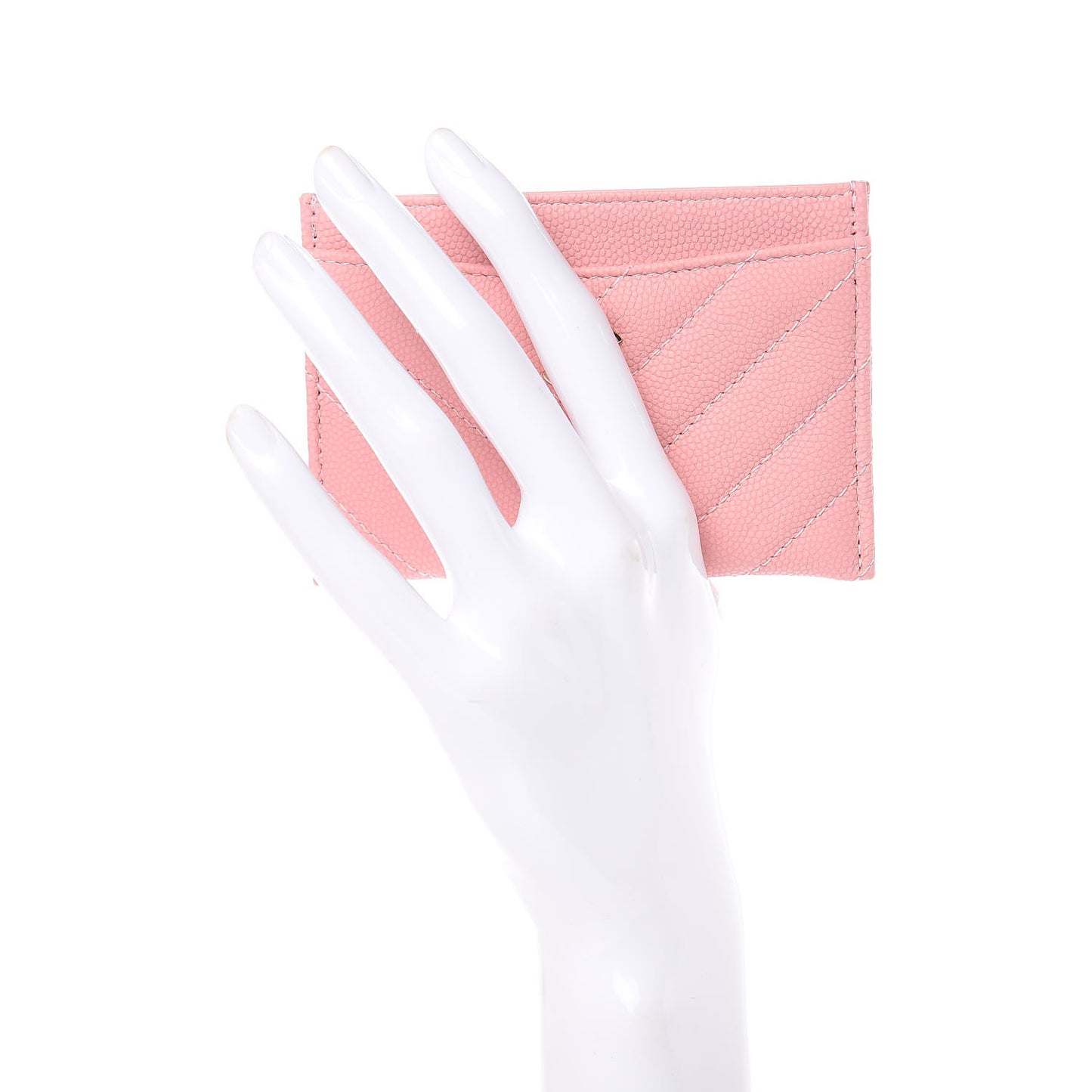 Caviar Chevron Quilted Card Holder Pink