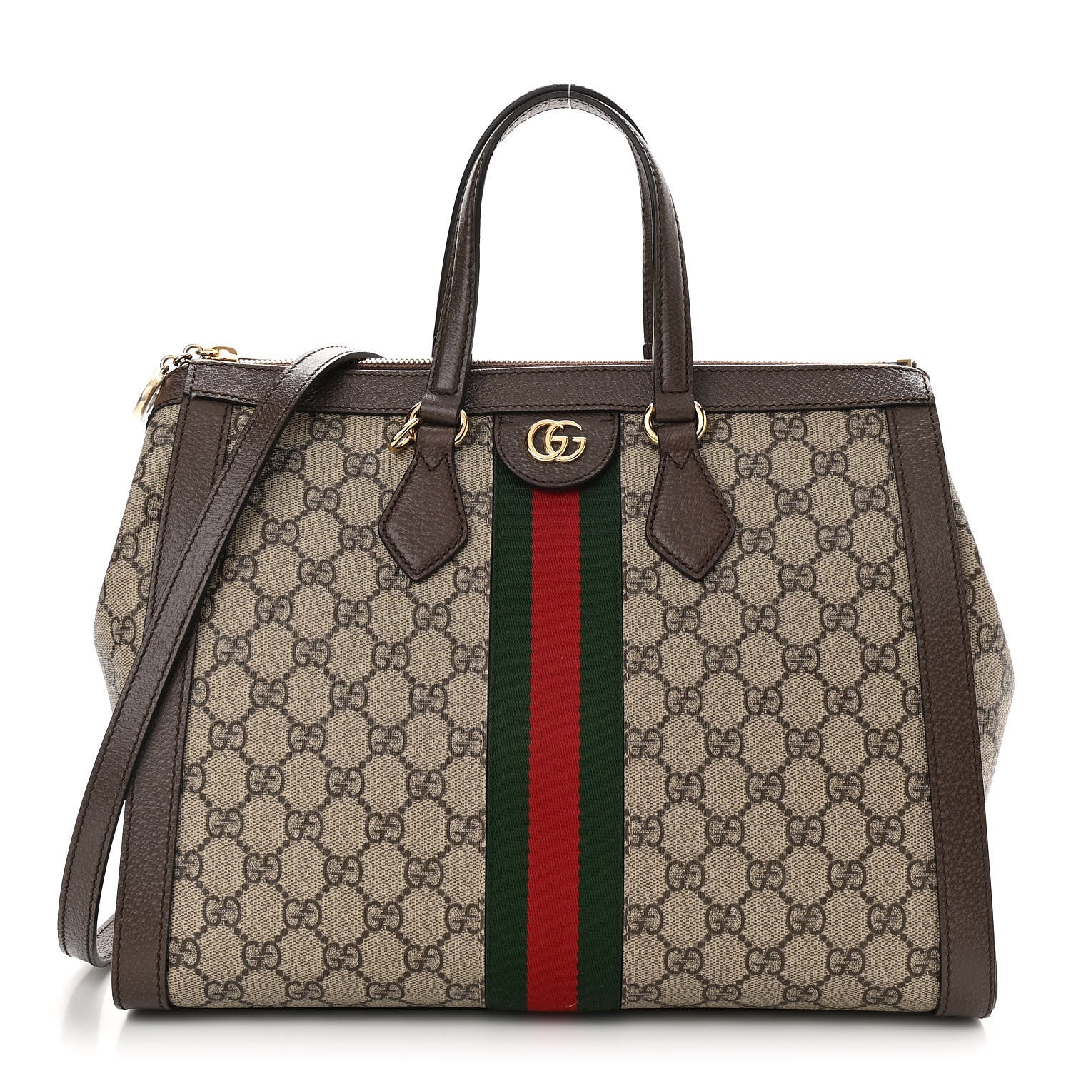 Gucci GG Supreme Monogram Web Medium Ophidia Tote Bag Brown 1 of 11