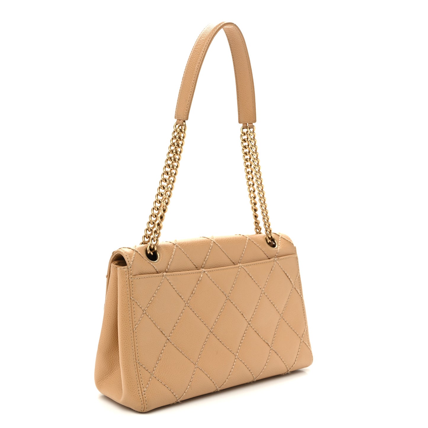 Caviar Quilted Wild Stitch Medium Single Flap Beige