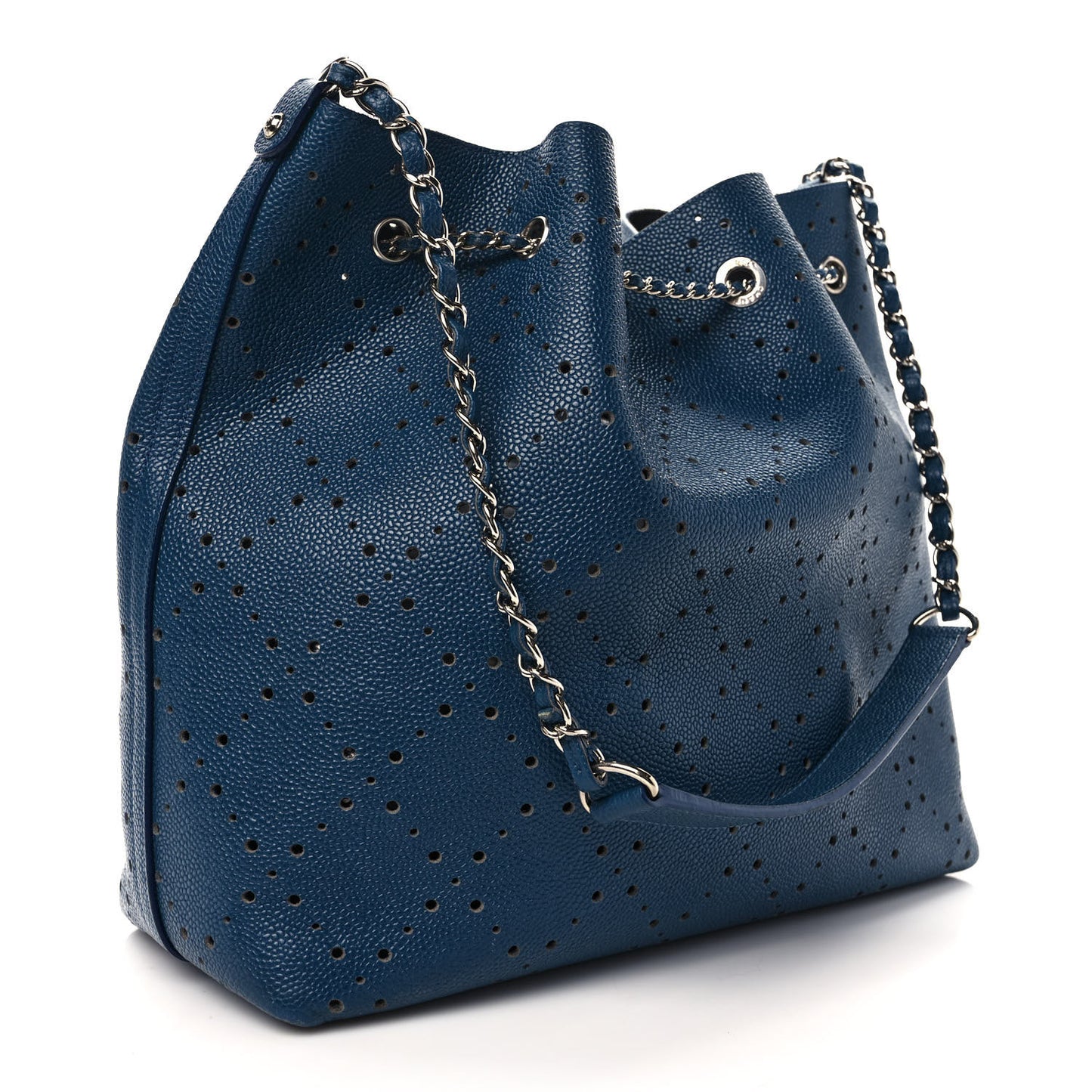 Caviar Perforated Large Drawstring CC Bag Blue