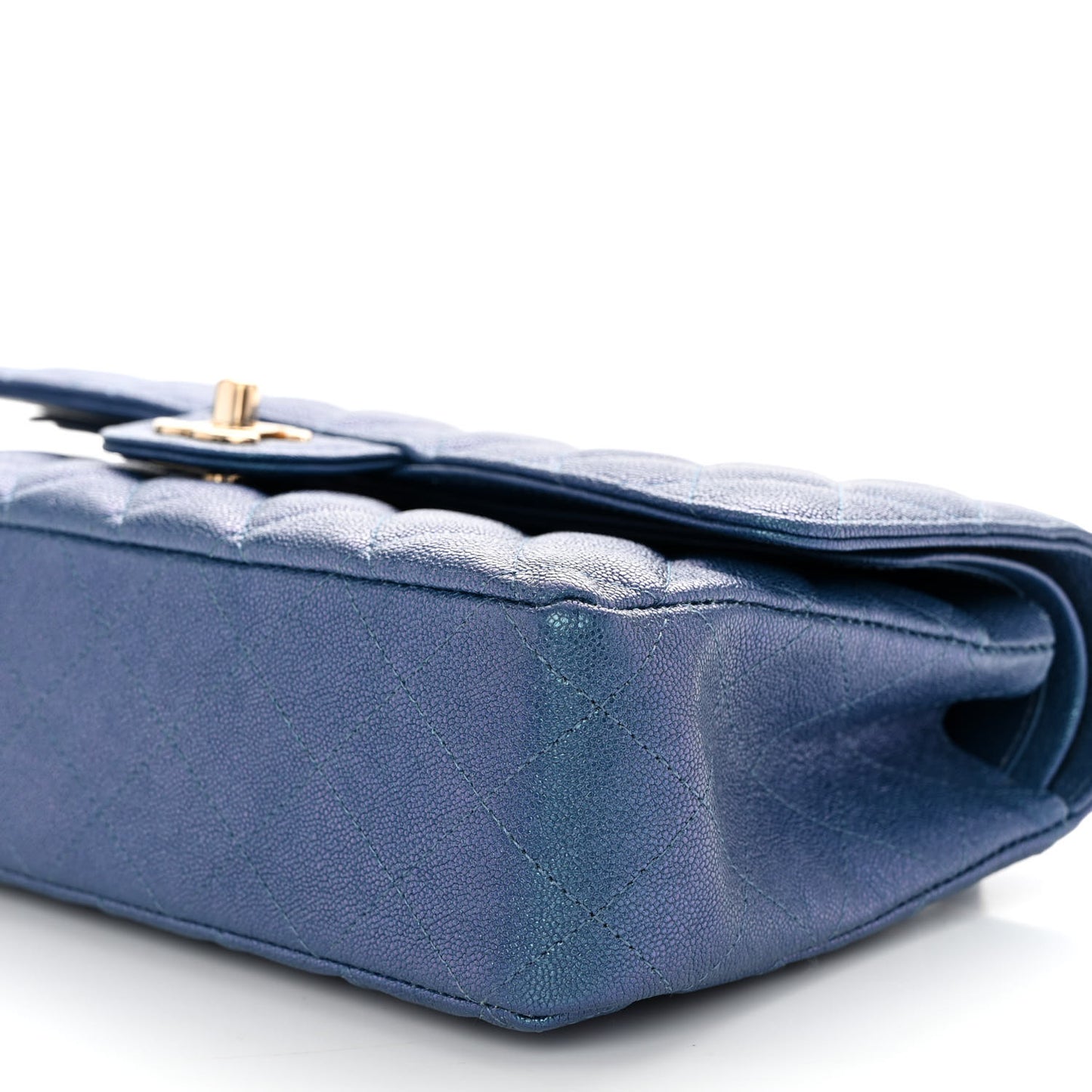 Iridescent Caviar Quilted Medium Double Flap Dark Blue