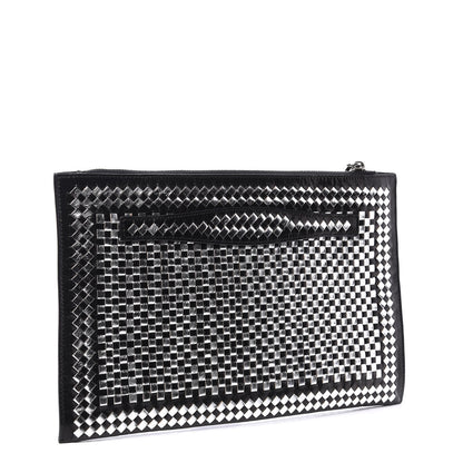 Prada Goatskin Woven Pouch Black Argento 3 of 20