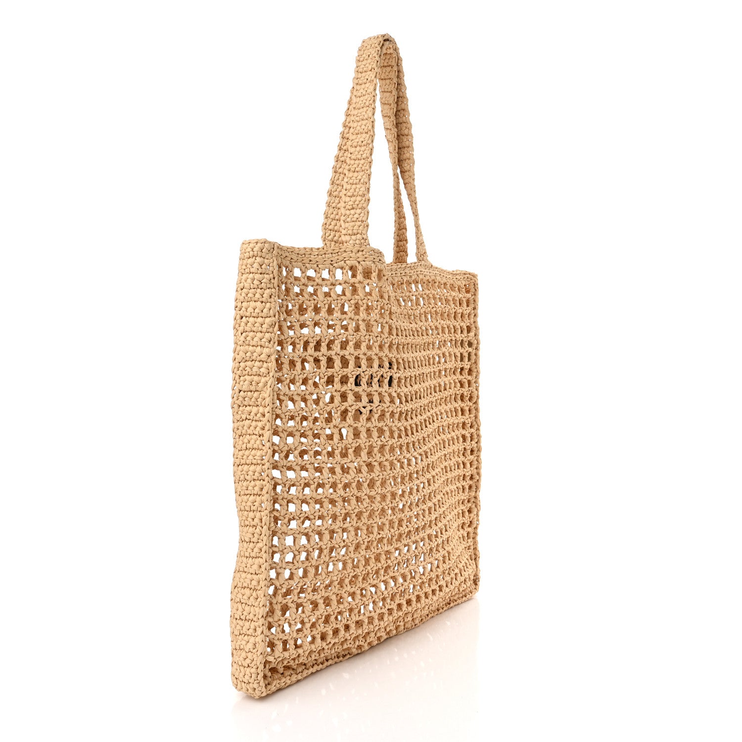 Prada Yarn Raffia Effect Crochet Logo Embroidered Tote Bag Naturale 3 of 9