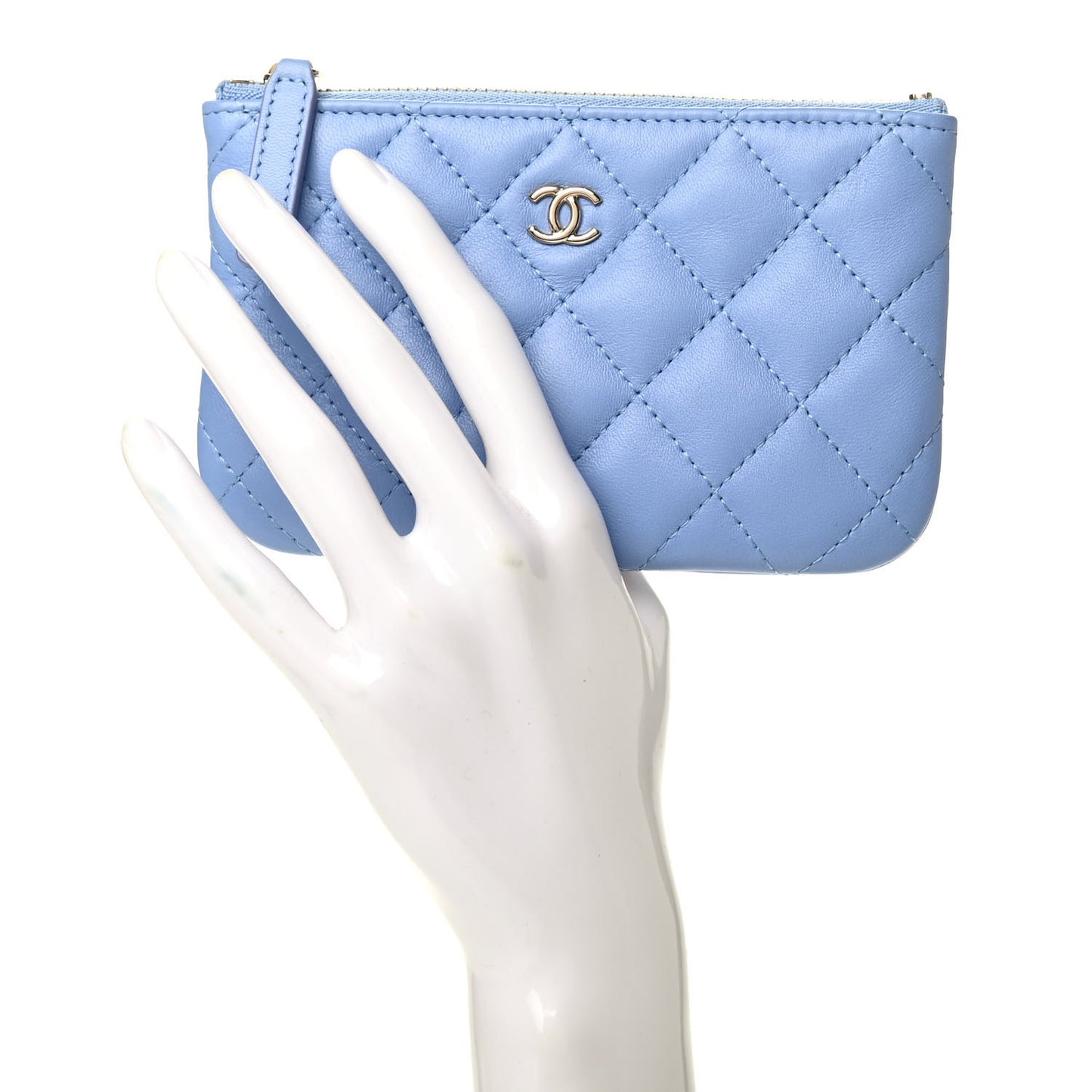 Lambskin Quilted Small Cosmetic Case Light Blue