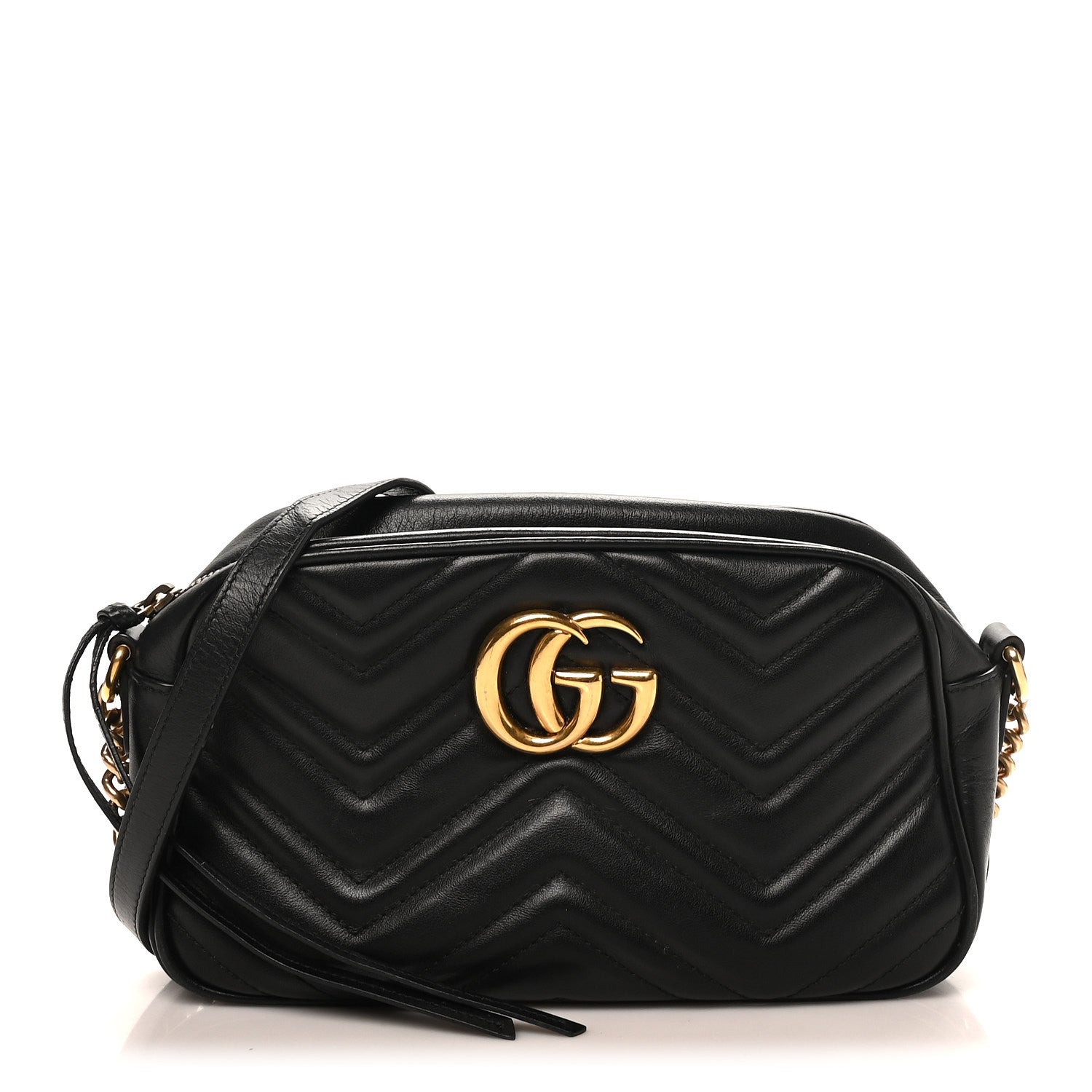 Gucci Calfskin Matelasse Small GG Marmont Chain Shoulder Bag Black 1 of 9