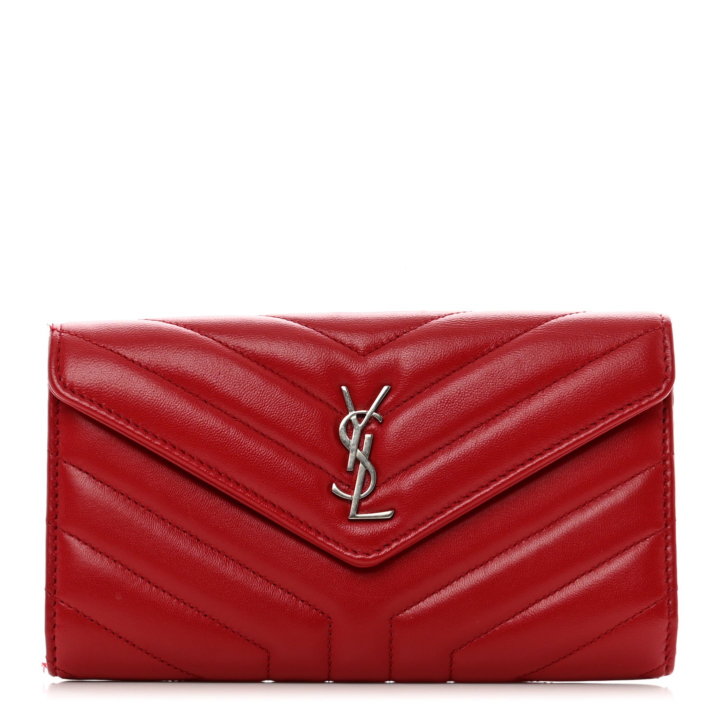 Lambskin Y Quilted Monogram Large Loulou Flap Wallet Rouge Eros