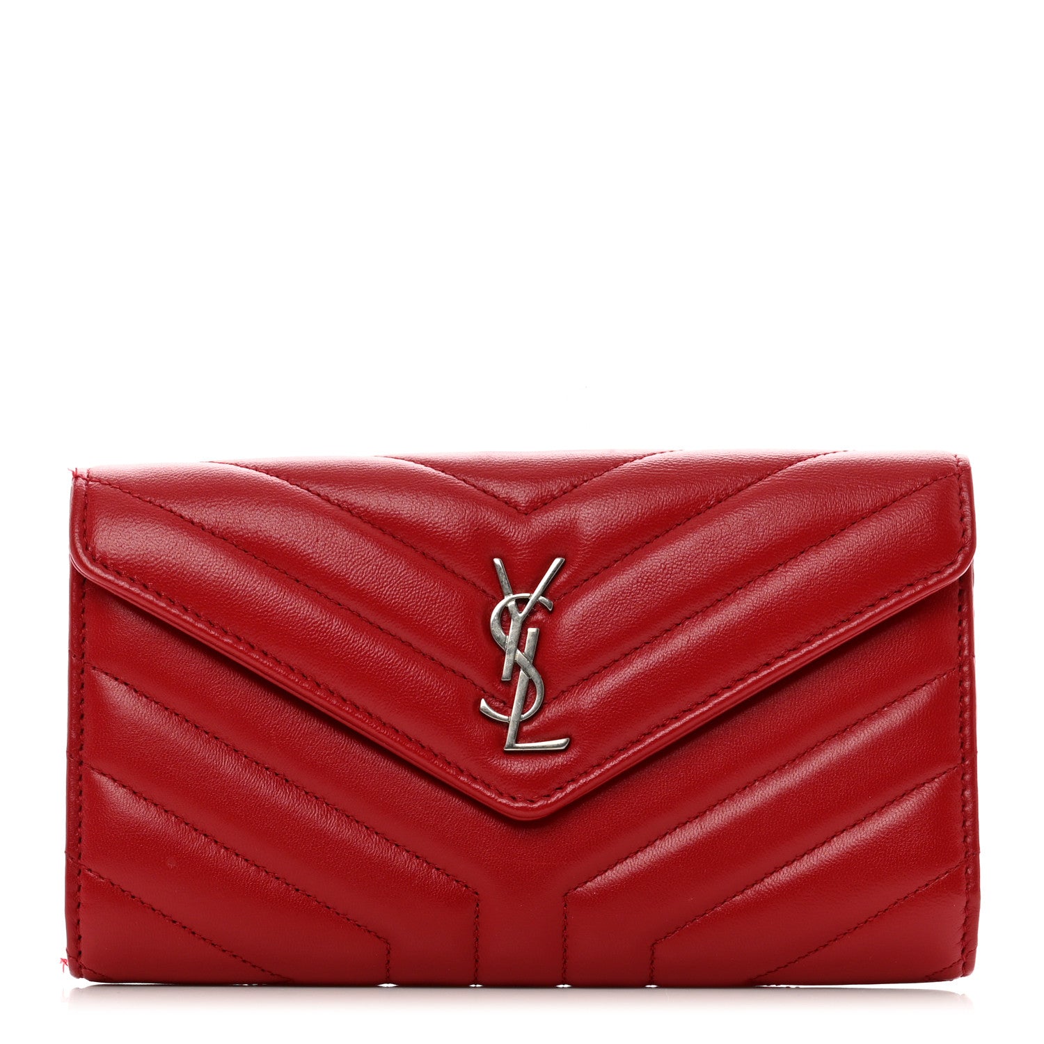 Saint Laurent Lambskin Y Quilted Monogram Large Loulou Flap Wallet Rouge Eros 1 of 9
