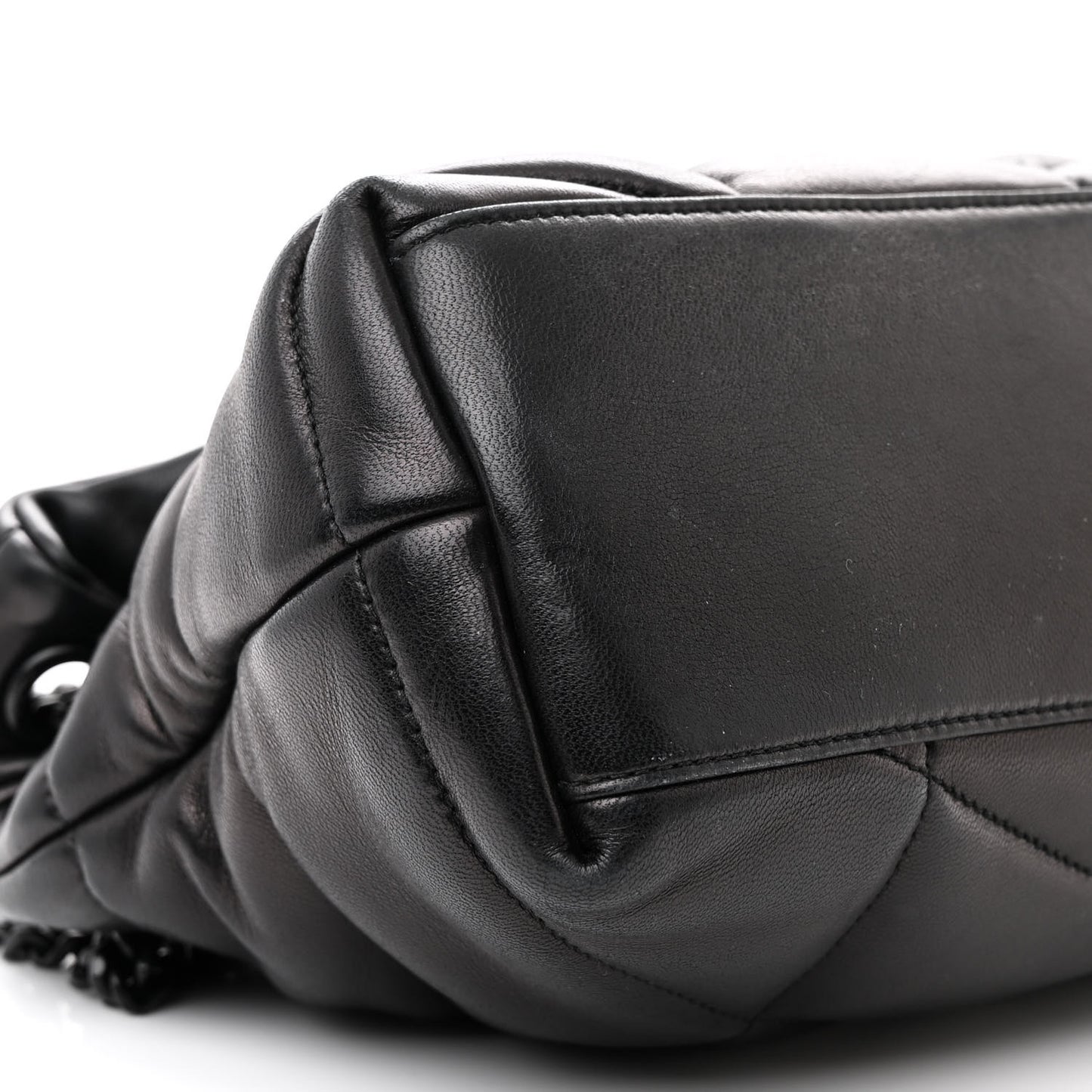 Lambskin Quilted Monogram Monochrome Medium Loulou Puffer Chain Satchel Black