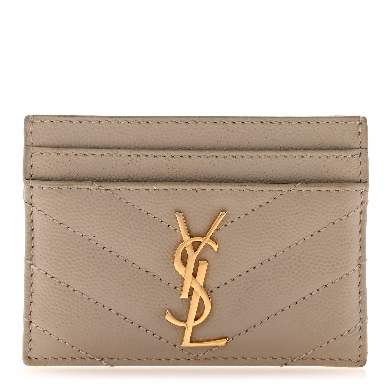Saint Laurent Grain De Poudre Matelasse Chevron Monogram Credit Card Case Nude Powder 1 of 8