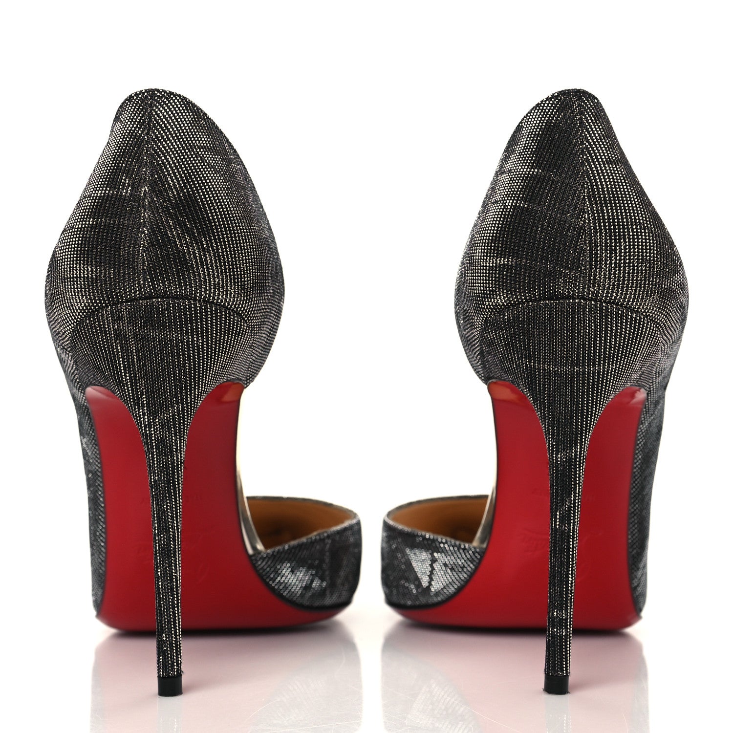 Christian Louboutin Tissu Etincelle Specchio Iriza 100 Pumps 38.5 Black Silver 5 of 8