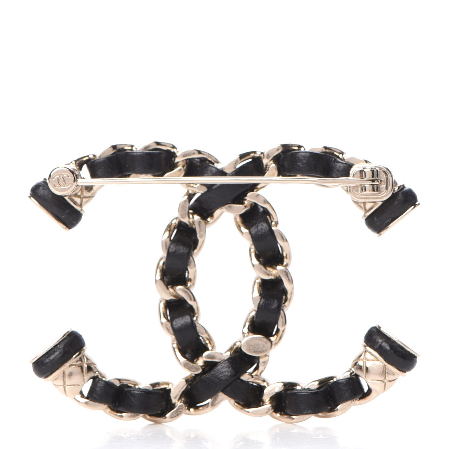 Lambskin Chain CC Brooch Black Gold