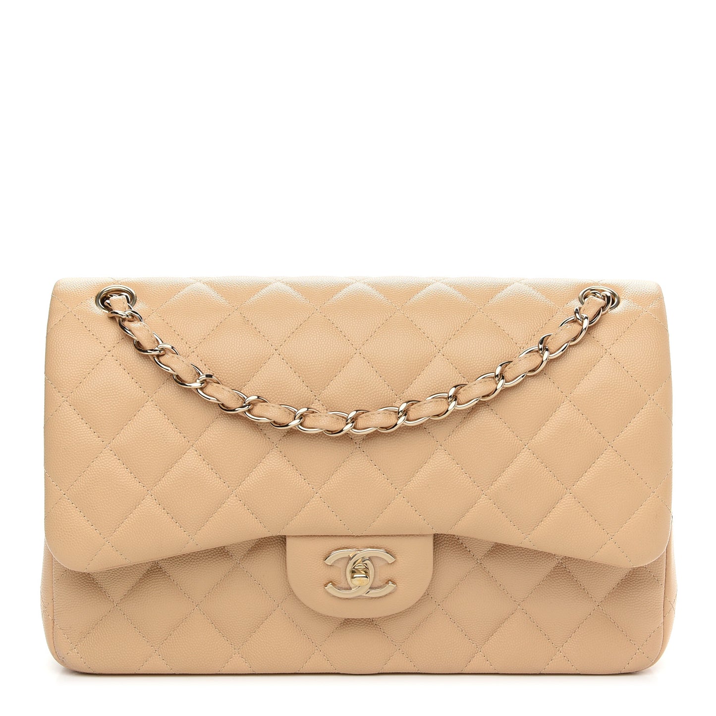 Caviar Quilted Jumbo Double Flap Beige Clair